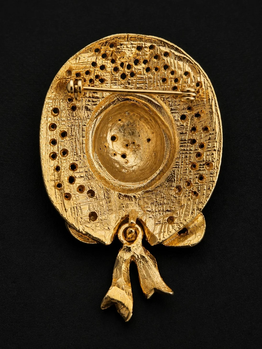 Vintage Gold Hat Brooch Textured With Articulated Ribbon / Bow Statement Pin - Picture 5 of 6
